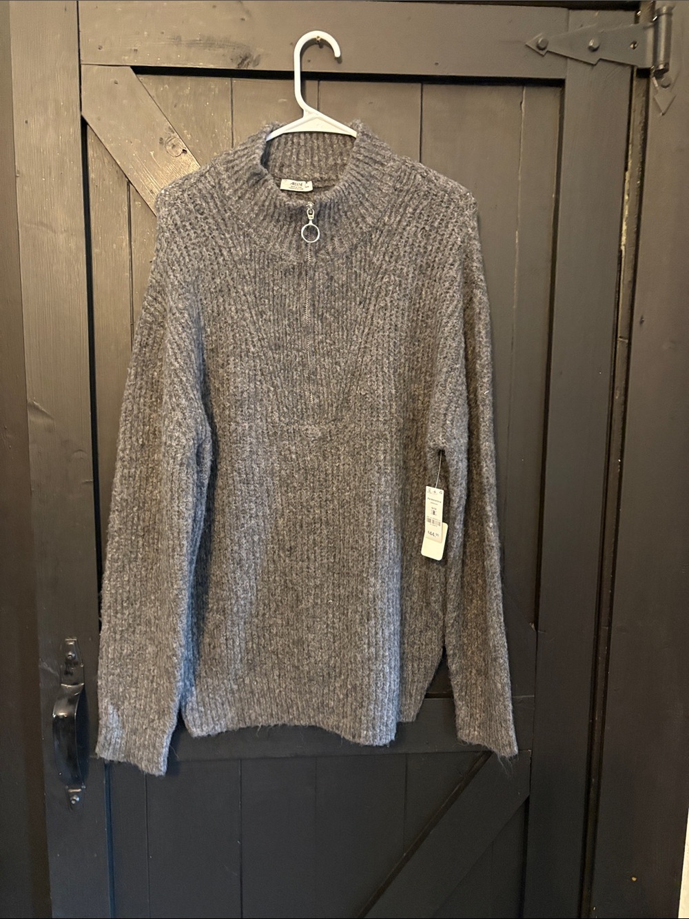 Ardene Charcoal Ribbed Half-Zip Mock Neck Sweater